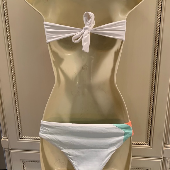 L*Space White &Coral Strapless Chevron Bikini XS S - Picture 4 of 9